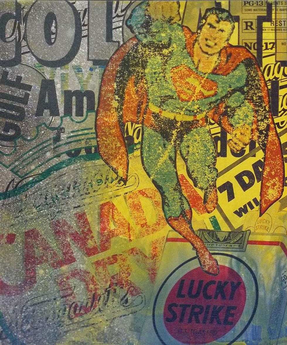 10-lucky-strike-me-superman---24x20-silkscreen-&-wood-stain-on-canvas-by-taylor-smith