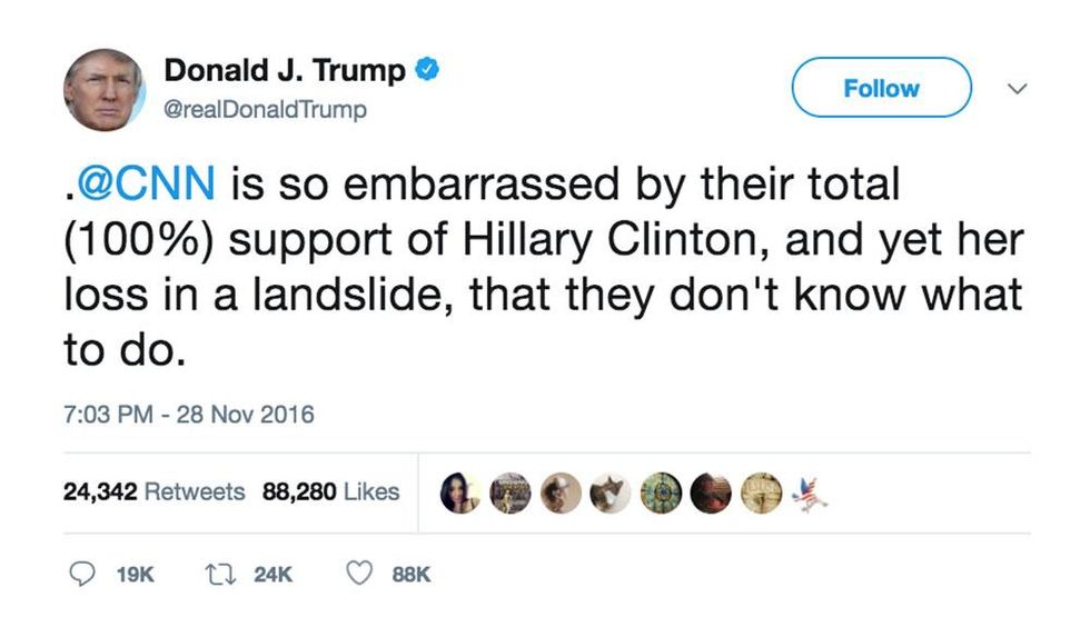 13. When CNN called BS on voter fraud claims.