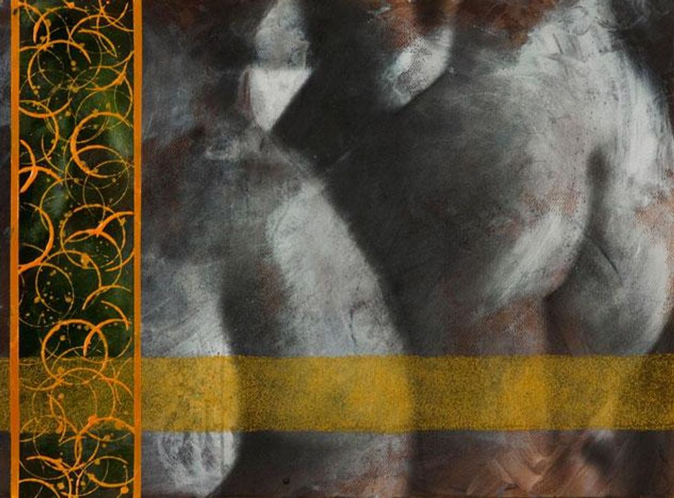 18-study-for-two-women---22x30-acrylic-charcoal-&-wood-stain-on-paper-by-taylor-smith