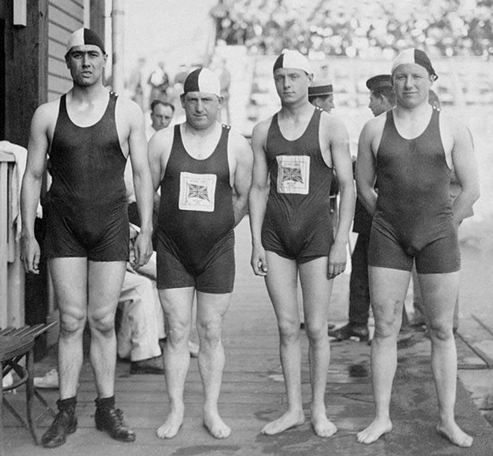 1920: The men\u2019s freestyle relay team at the Antwerp Olympics: Harold Annison, Henry Taylor, Percy Peter, and Leslie Savage.