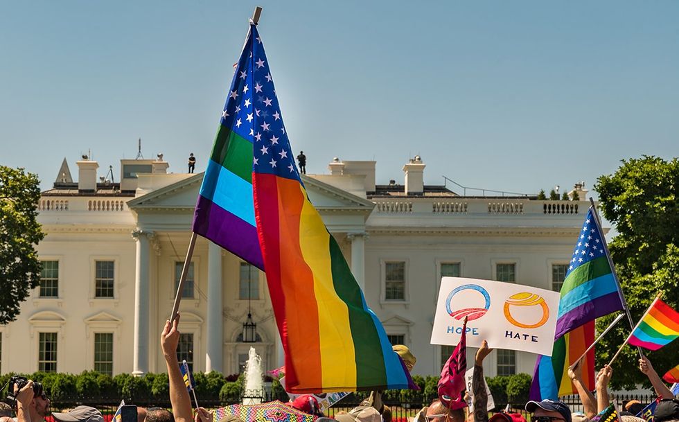 2017 Equality March LGBTQ Pride rainbow american flag white house protest Washington DC USA