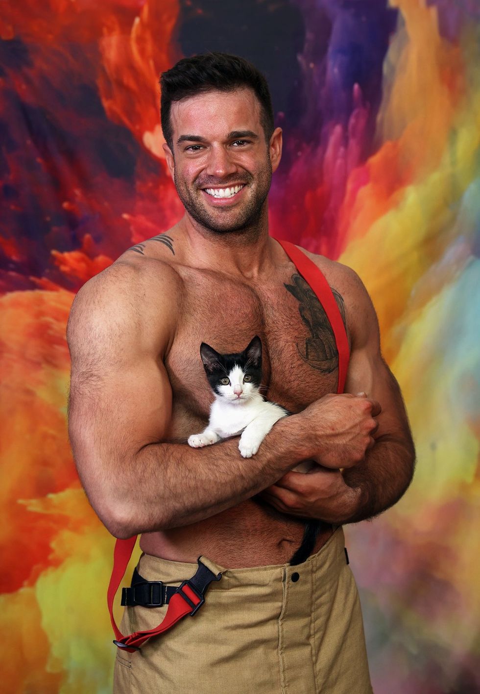 2025 Australian Firefighter Calendar sexy shirtless men with cute animals wearing uniforms