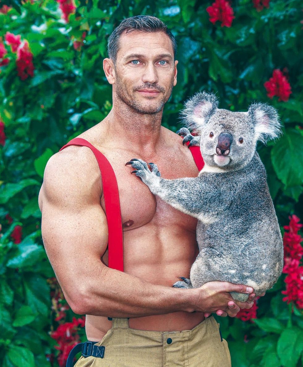 2025 Australian Firefighter Calendar sexy shirtless men with cute animals wearing uniforms