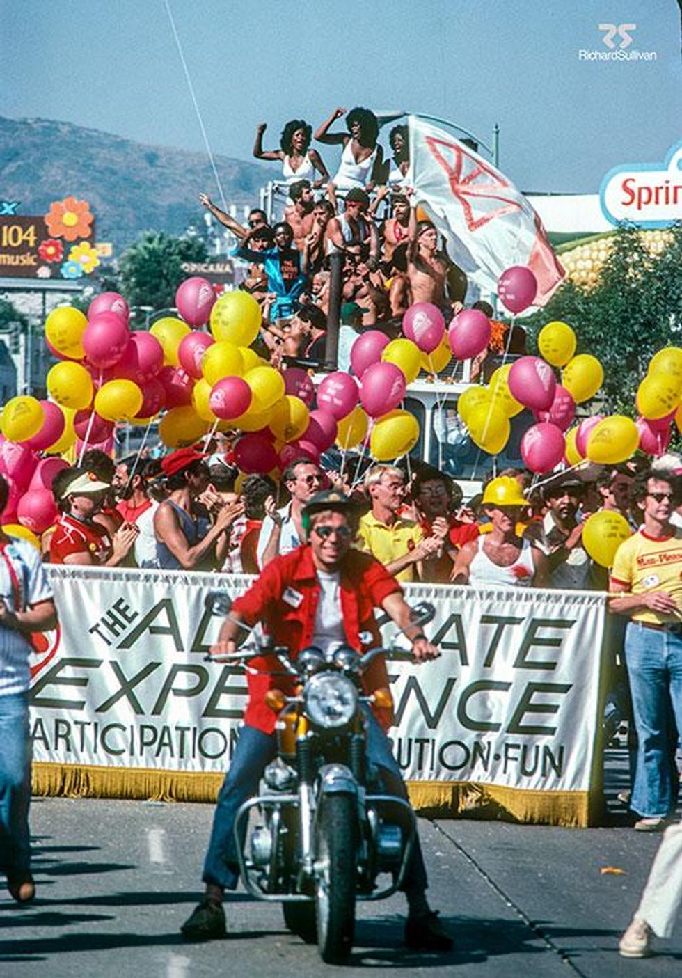 979 Los Angeles Gay Pride Parade in West Hollywood. The 3 Degrees girl group were a top attraction. I believe Liz Montgomery, star of the TV show "Bewitched" and a tireless and vocal gay supporter, was Grand Marshall that year.