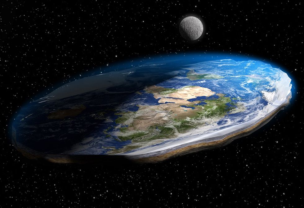A 3D illustration of the now debunked competing conspiracy theory that the Earth is flat