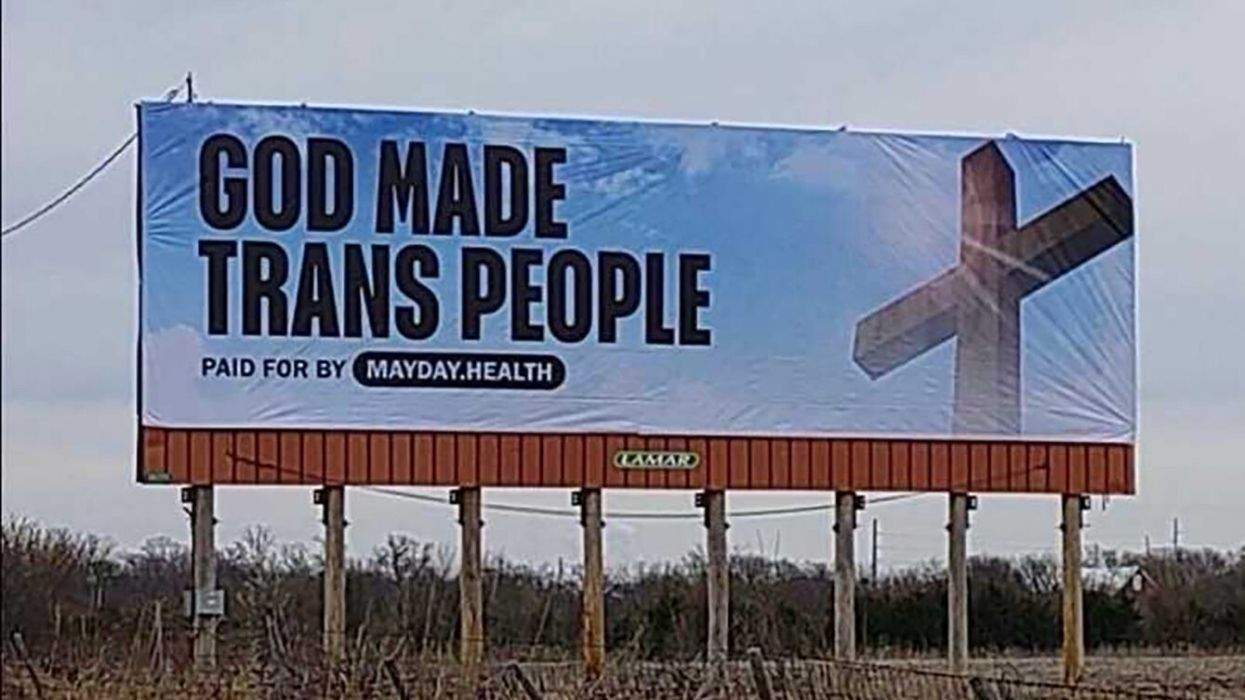 a billboard that reads god made trans people paid for by mayday.health