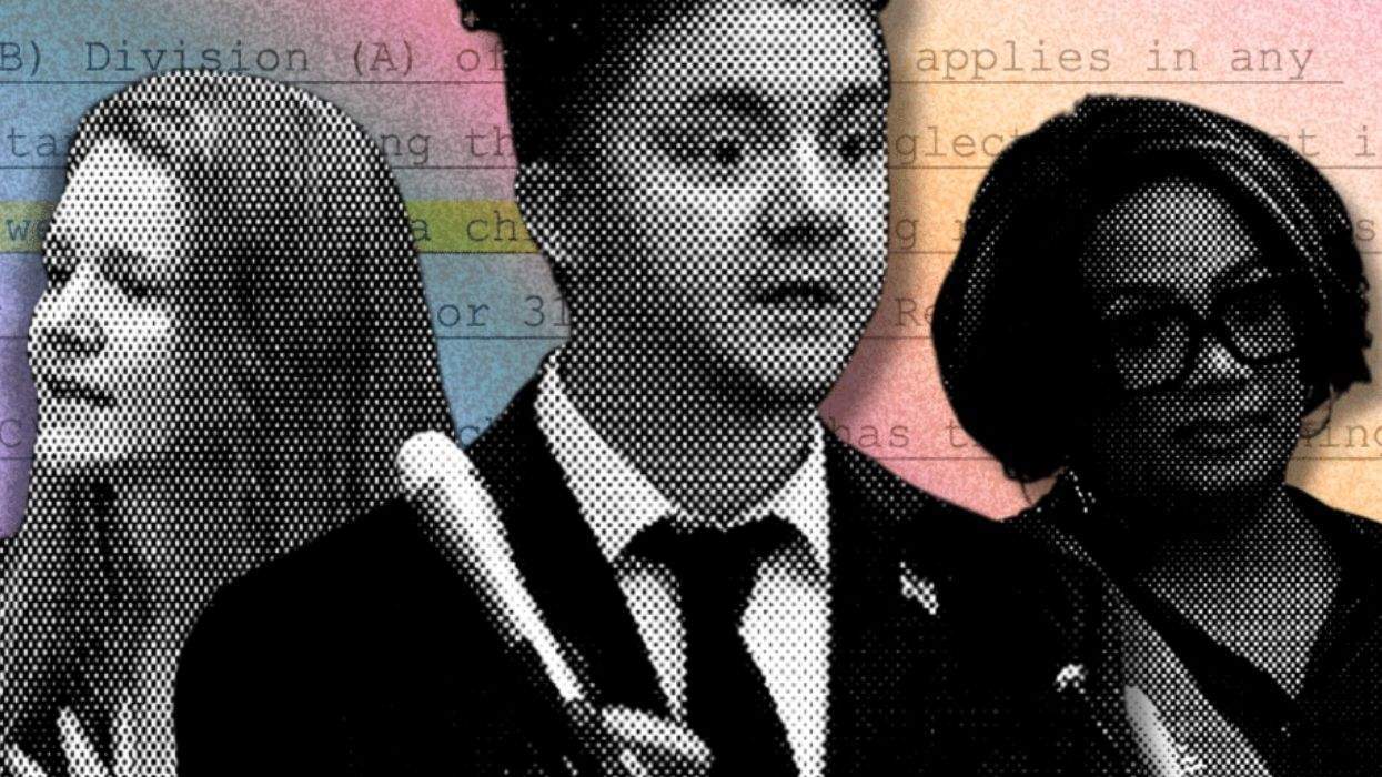 a composite image of people on a pastel background