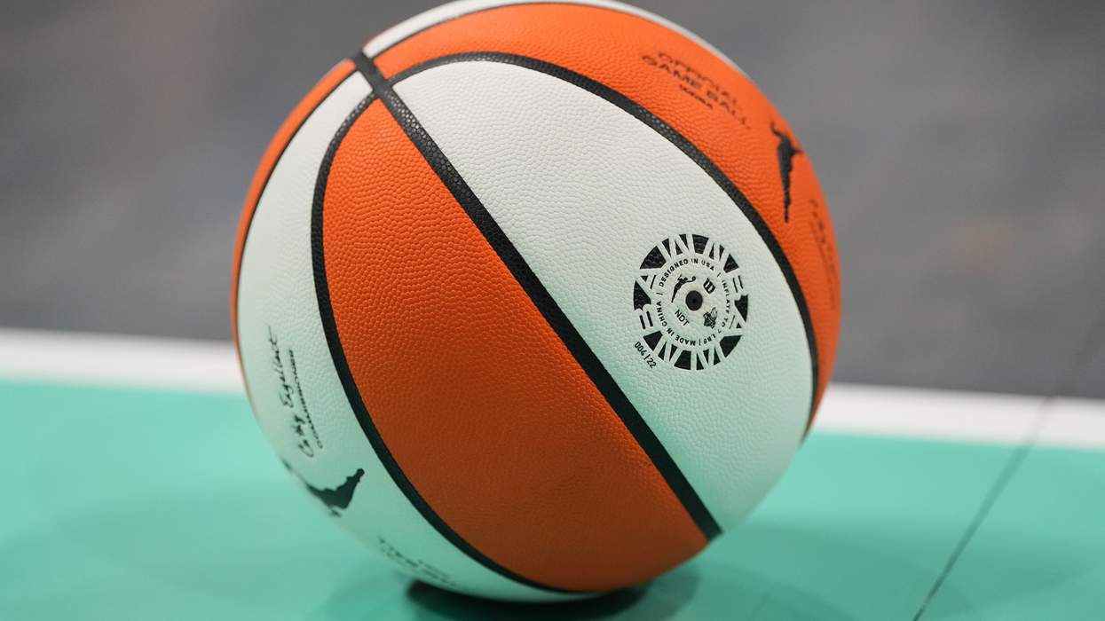 A detailed view of the official wnba ball during a timeout in the game