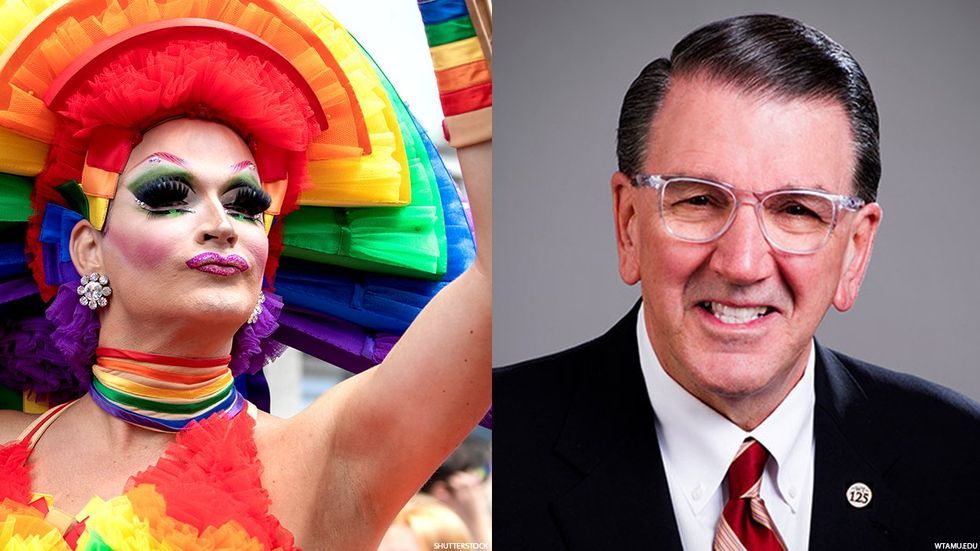 A drag queen and West Texas A&M President Walter Wendler