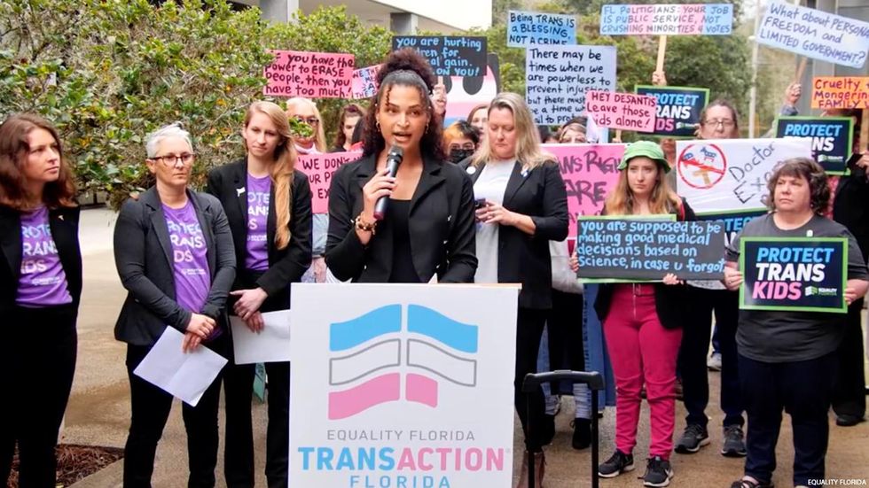 A group of supporters of gender-affirming care for minors and trans rights.