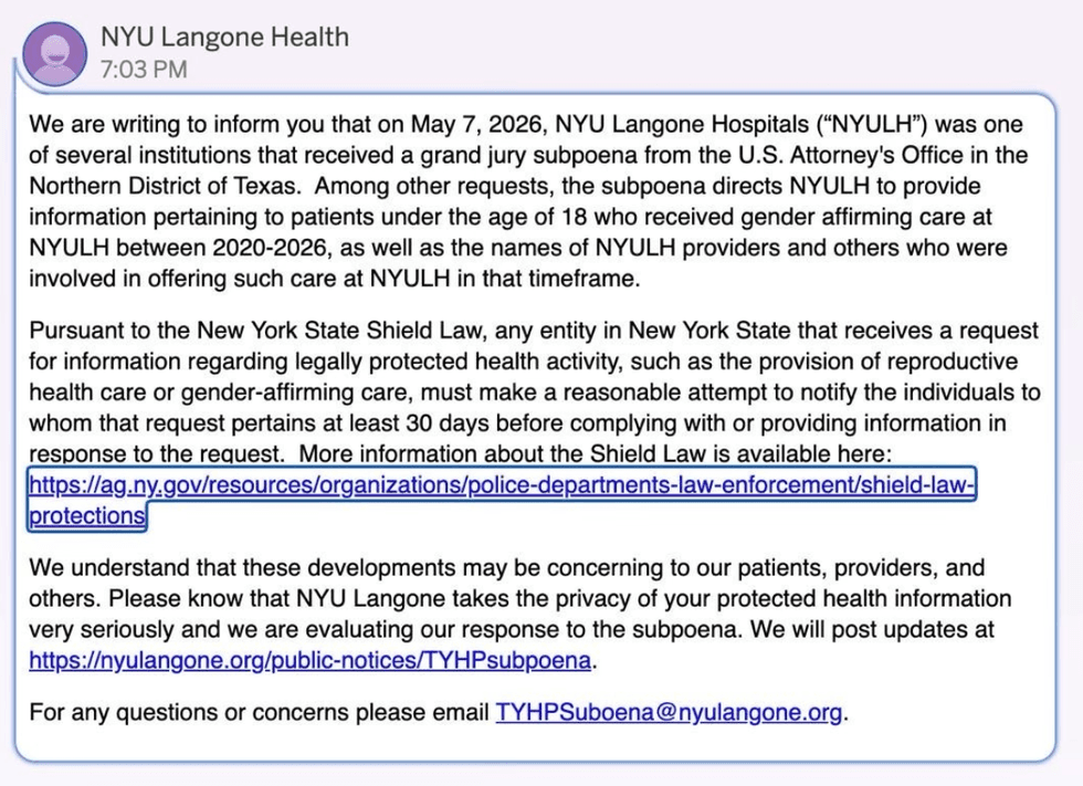A portal message explains that the U.S. Attorney's Office in the Northern District of Texas is seeking patient medical records.
