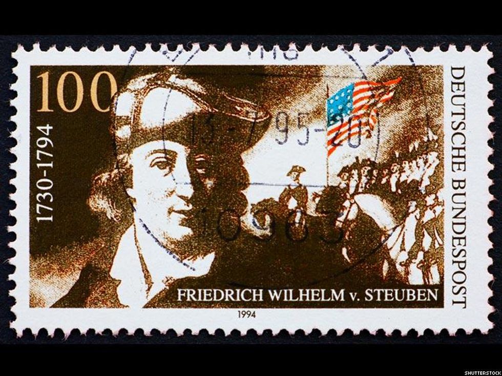 A stamp bearing the likeness of Friedrich von Steuben