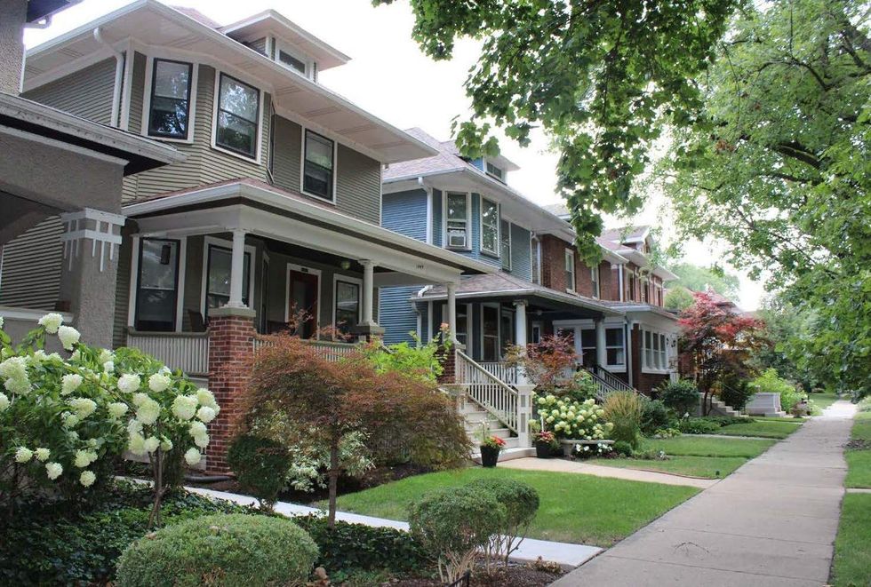 A street of townhouses.