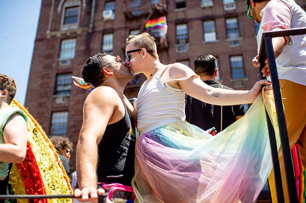 A sweet kiss on a float during the New York City Pride March on June 26, 2022