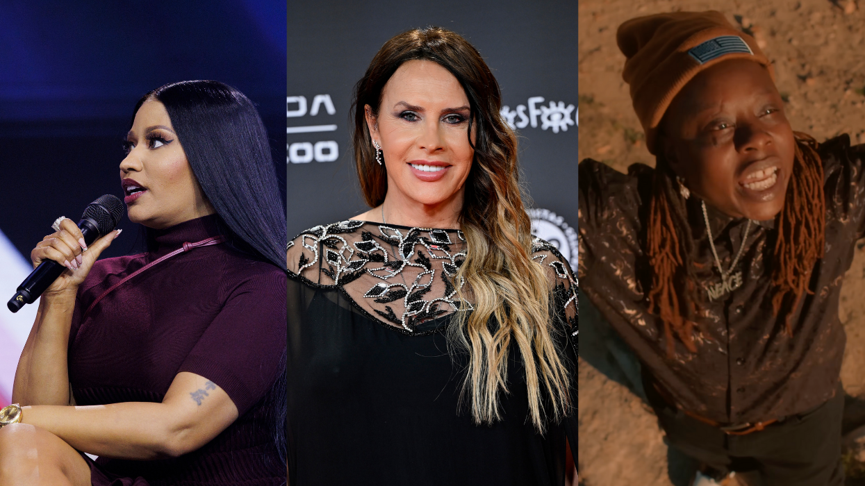 A woman sitting on a couch holding a microphone, a woman posing on a red carpet, and a woman singing in the desert