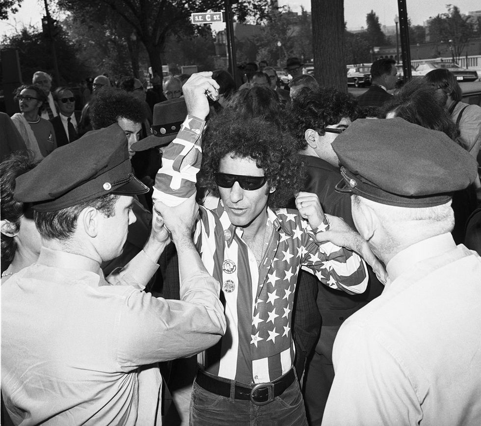 Abbie Hoffman is arrested while trying to interrupt a meeting of a subcommittee of the House Committee on UnAmerican Activities which is investigating the riots at the 1968 Democratic National Convention