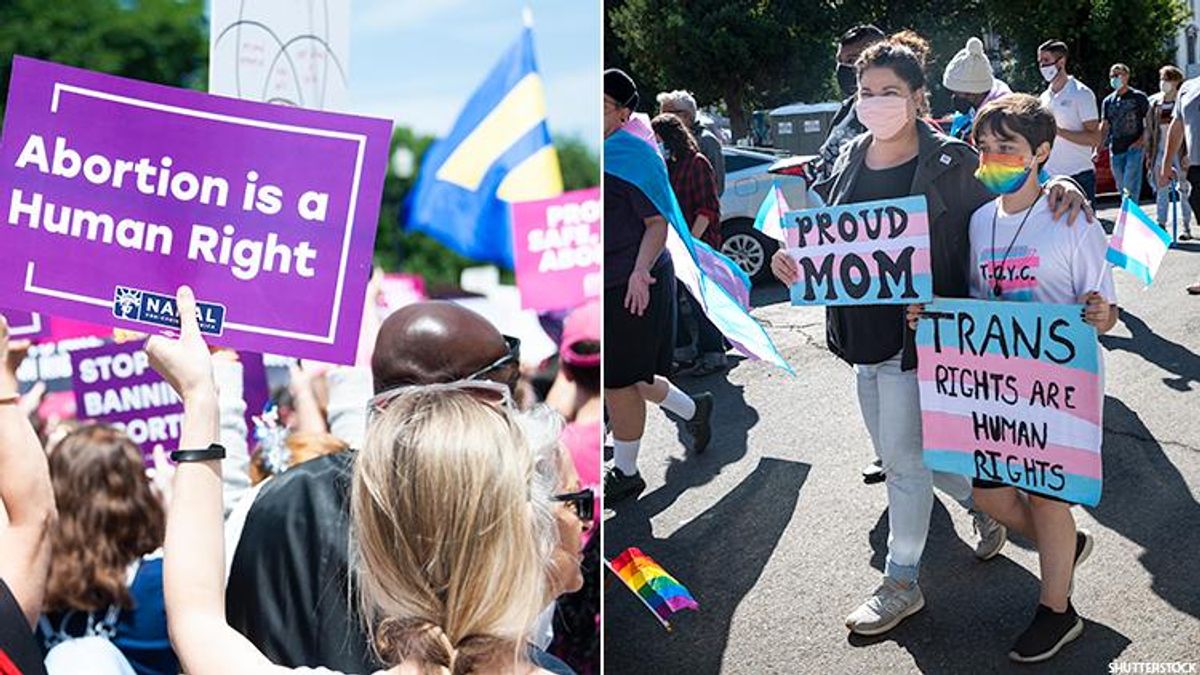 Abortion rights activists and trans rights activists at protests