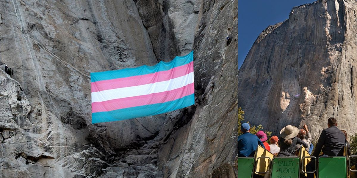 Activists hang Trans Pride flag in California's Yosemite National Park to protest erasure efforts