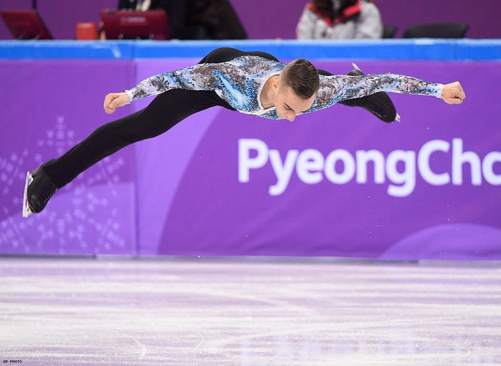Adam Rippon of the United States performs his routine during the men's free program in the team figure skating event.