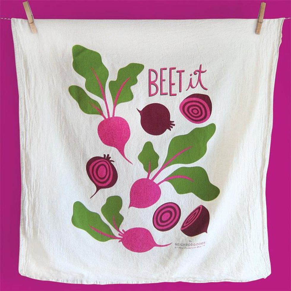 Adorably kitschy Handprinted With Love Tea Towels like Beet It. ($18, TheNeighborgoods.com)