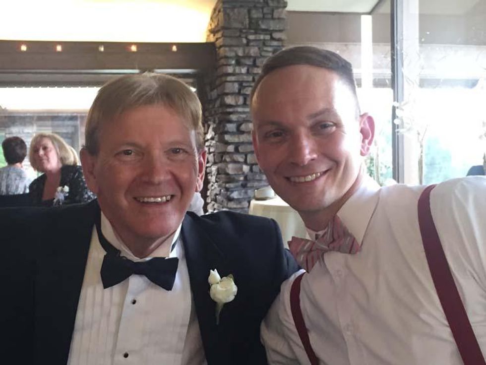 Advocate editor Jase Peeples (right) and his father (left).