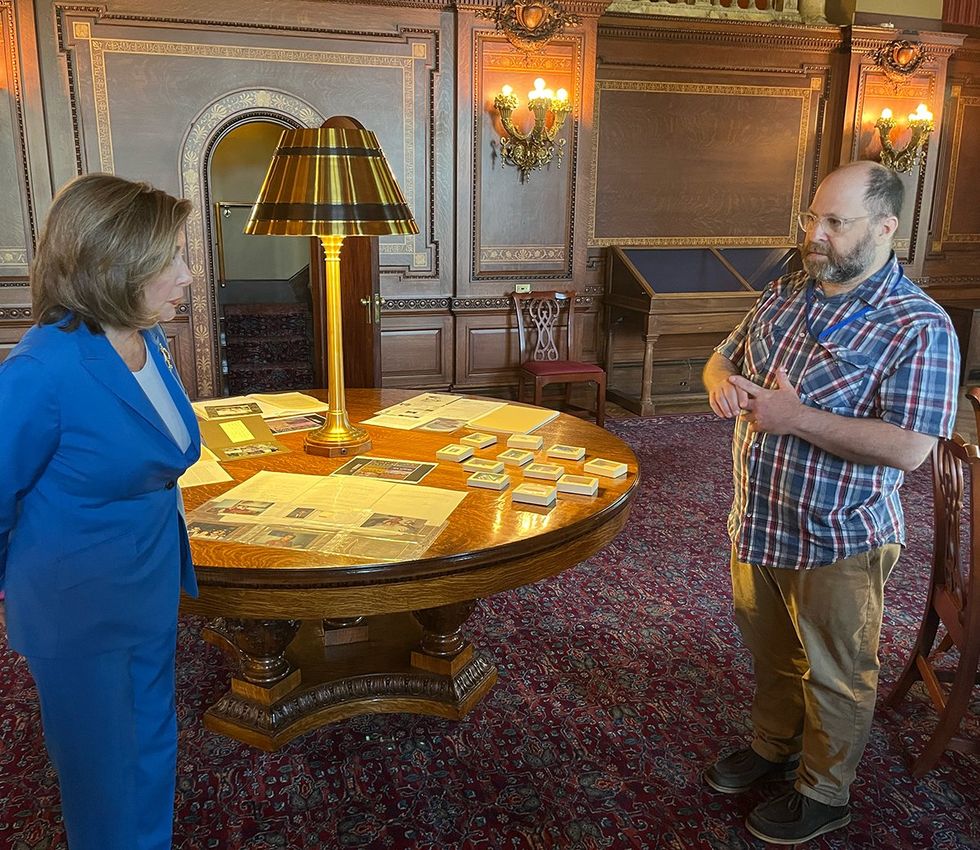 AIDS Memorial Quilt Nancy Pelosi visits Library of Congress viewing historical records