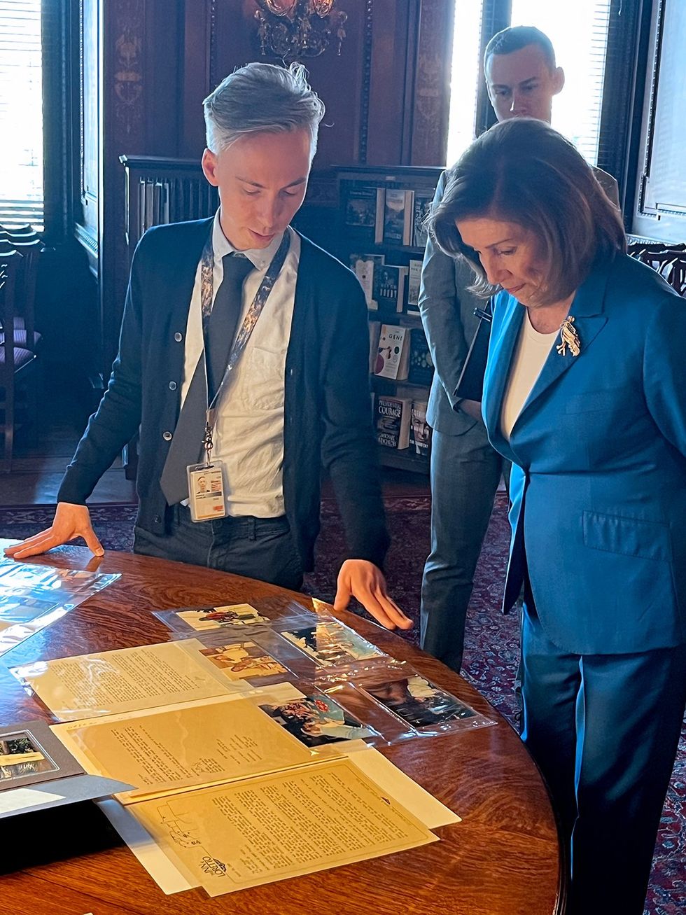 AIDS Memorial Quilt Nancy Pelosi visits Library of Congress viewing historical records