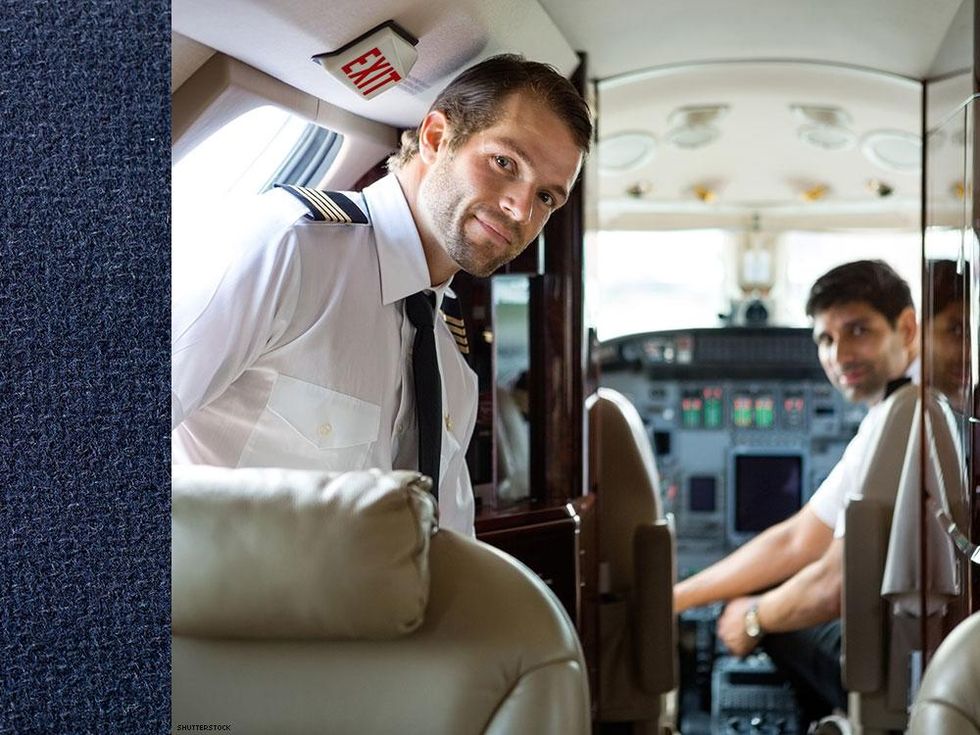 Airforce blue on left = pilot/flight attendant. Airforce blue on right = loves flyboys.