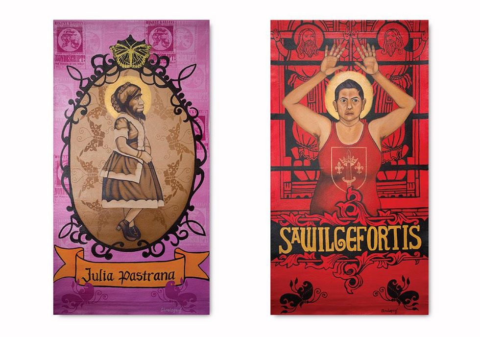 Alma Lopez, Left: Julia Pastrana Right: Santa Wilgerfortis \u00a9Alma Lopez / Photograph: Courtesy of the artist