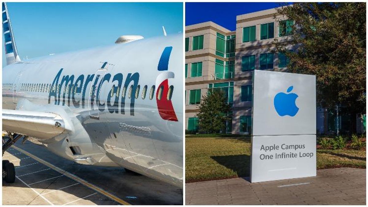American Airlines plane and Apple headquarters