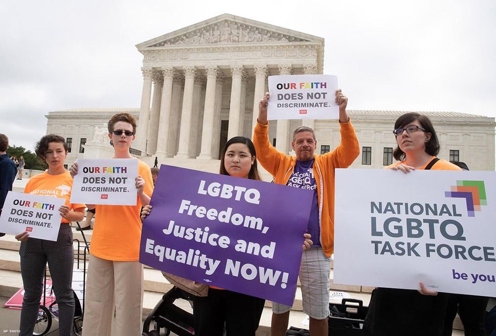 American Civil Liberties Union activists demonstrate in front of the Supreme Court