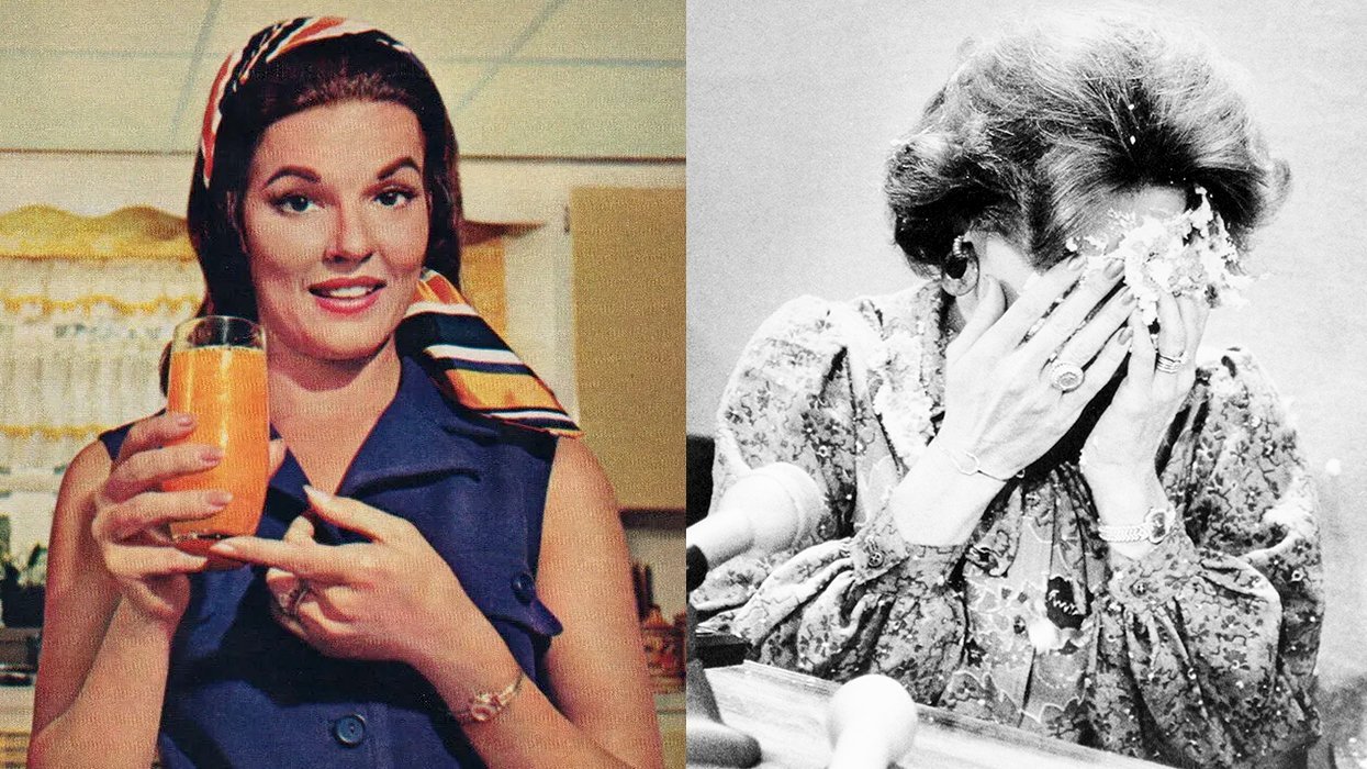 Anita Bryant orange juice pie in face