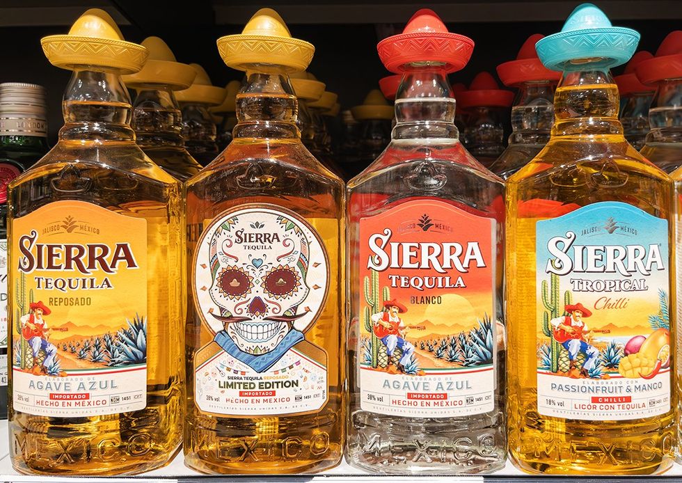Assortment of Sierra Tequila Bottles on Store Shelf