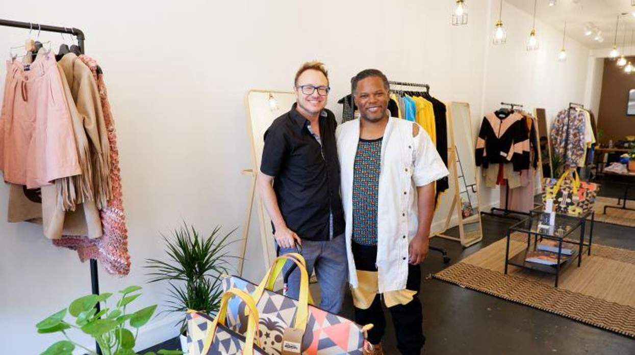 Author Jacob Anderson-Minshall with WeDu designer Coreon Du