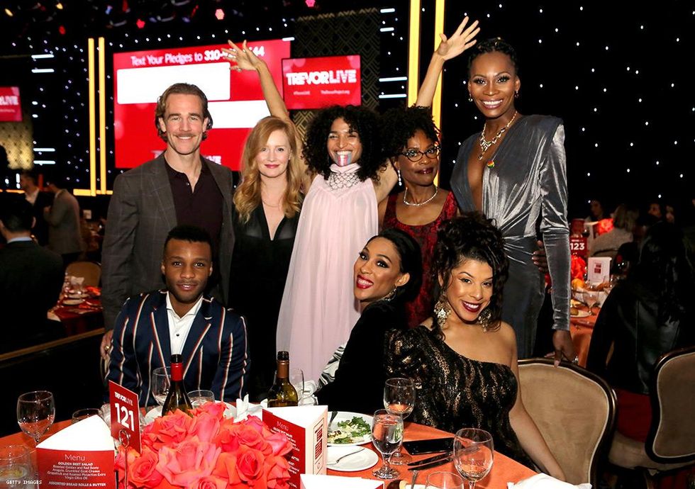 Back, from left: James Van Der Beek, Kimberly Brook, Indya Moore, Charlayne Woodard, Dominique Jackson; Front, from left: Dyllon Burnside, Mj Rodriguez, and Hailie Sahar