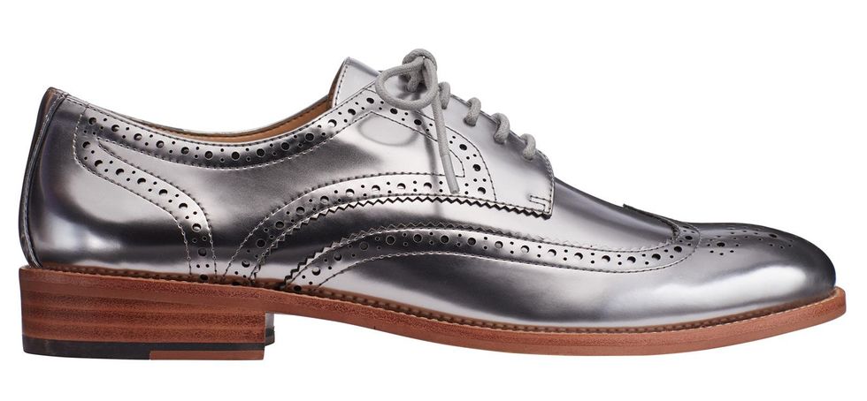 Banana Republic\u2019s Pewter Metallic Oxfords go glam. ($128, BananaRepublic.com)