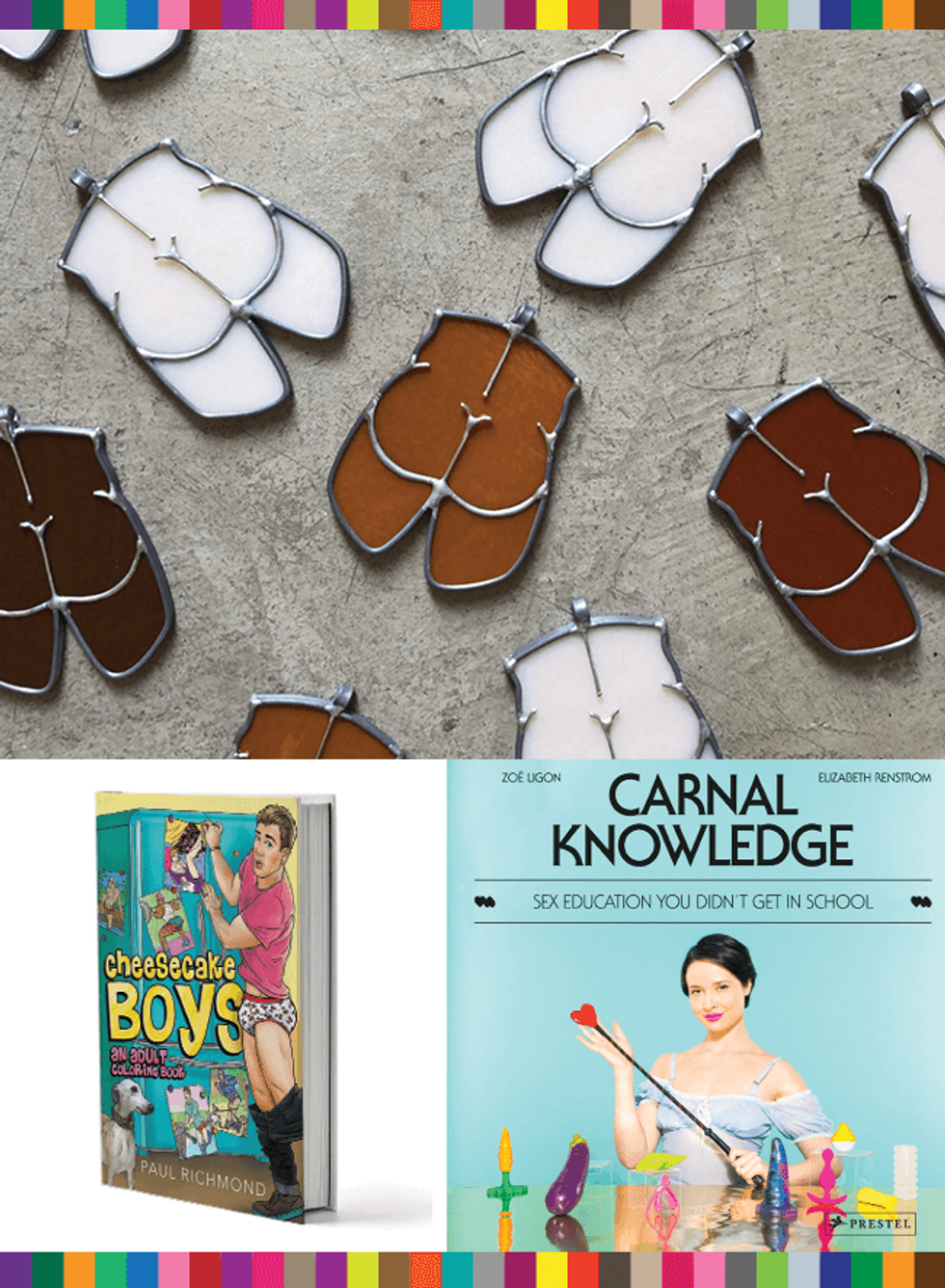 Big Butt Ornaments from Patrick Hurley, Carnal Knowledge Sex Ed Book, Cheesecake Boys Adult Coloring Book