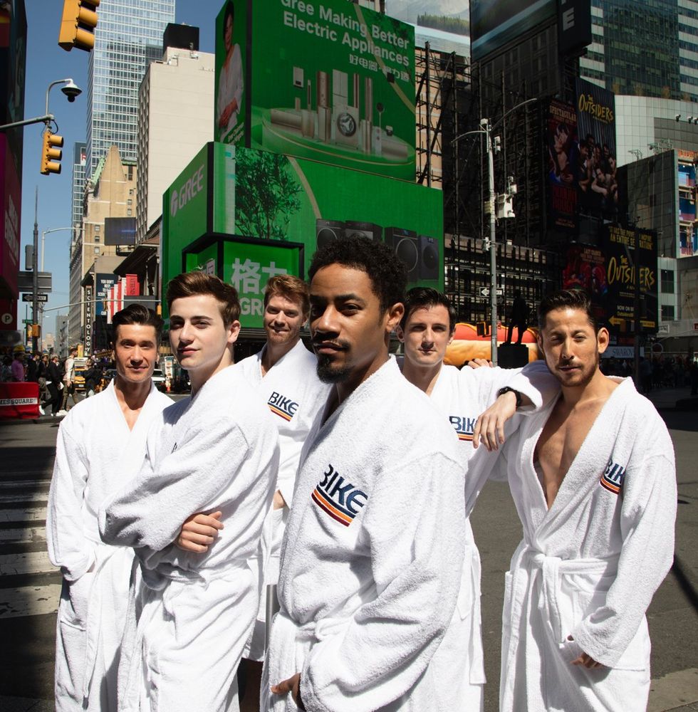 BIKE Athletic inventor of the jockstrap celebrates 150th anniversary on International Jockstrap Day with Broadway Bares Dancers in Times Square NYC