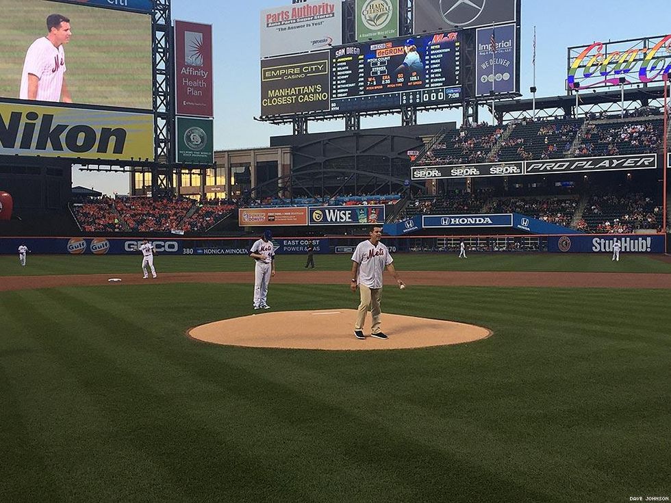 Billy Bean winds up for the first pitch.