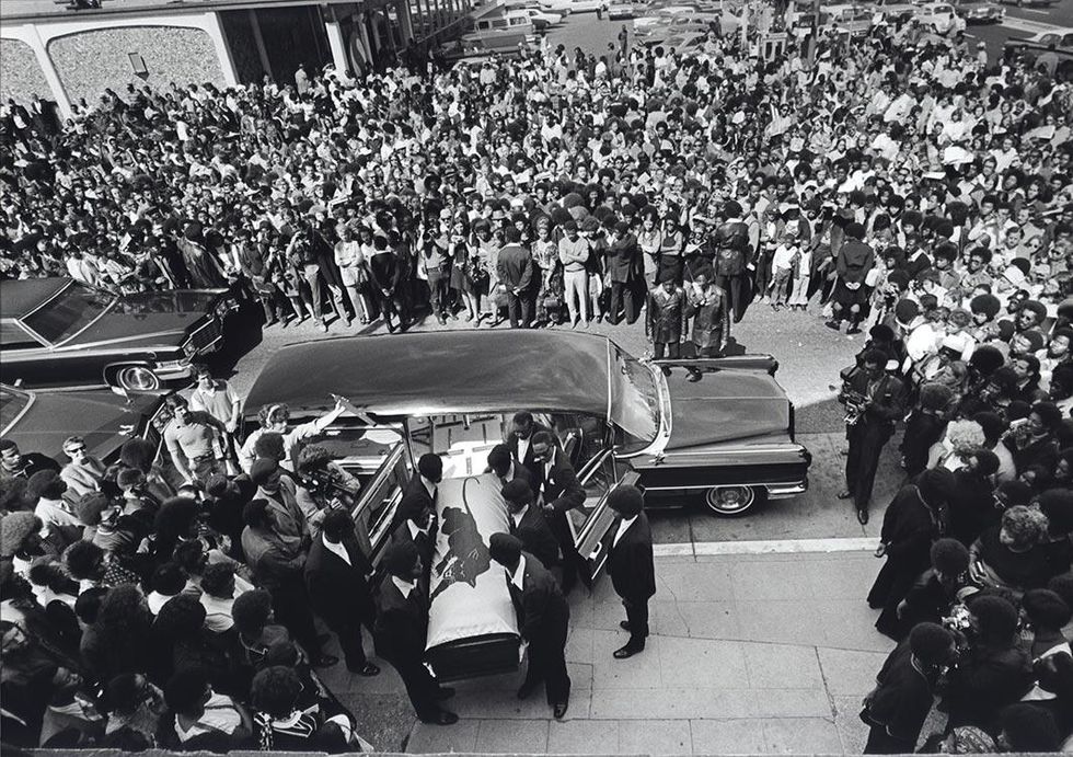 Black Panthers carry George Jackson's coffin into St. Augustine\u2019s Church