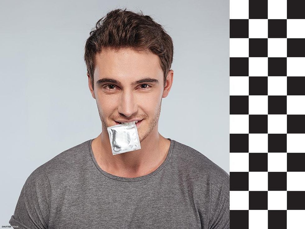 Black with white checks on left = top for safe sex only. Black with white checks on right = bottom for safe sex only.