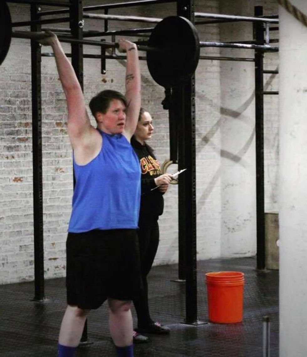 Brittany Freese, mid workout, at CrossFit CLE in Cleveland Ohio.