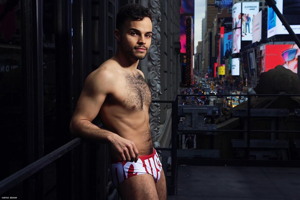 Broadway Bares performer Chris Medelin in Aussie Bum