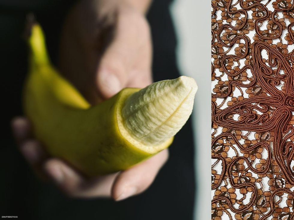 Brown lace on left = uncut top. Brown lace on right = foreskin-hungry bottom.