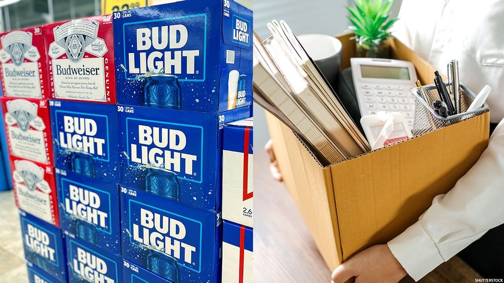 Bud Light and somebody clearing out their office holding a banker’s box
