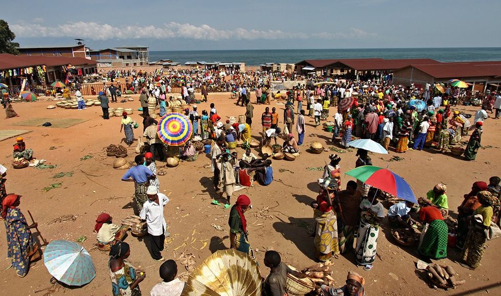 Burundian people at the market Gitaza town on the shores of Tanganyika Lake