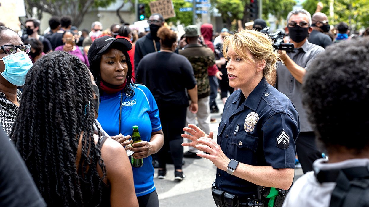 California Police Officer George Floyd Protesters Los Angeles City Hall Street Black Lives Matter Sign