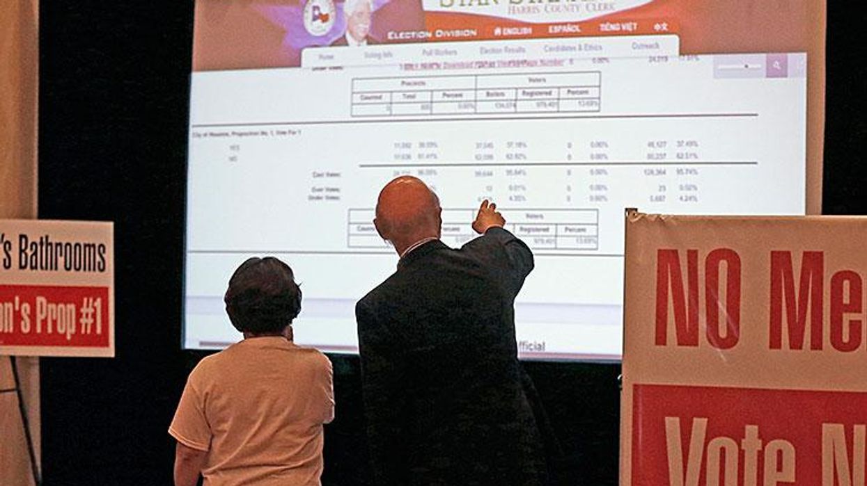 Campaign for Houston supporters check election results at a watch party