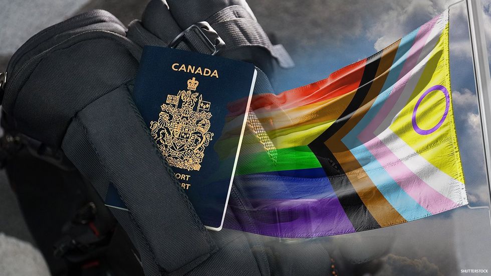 Canada passport and pride flag