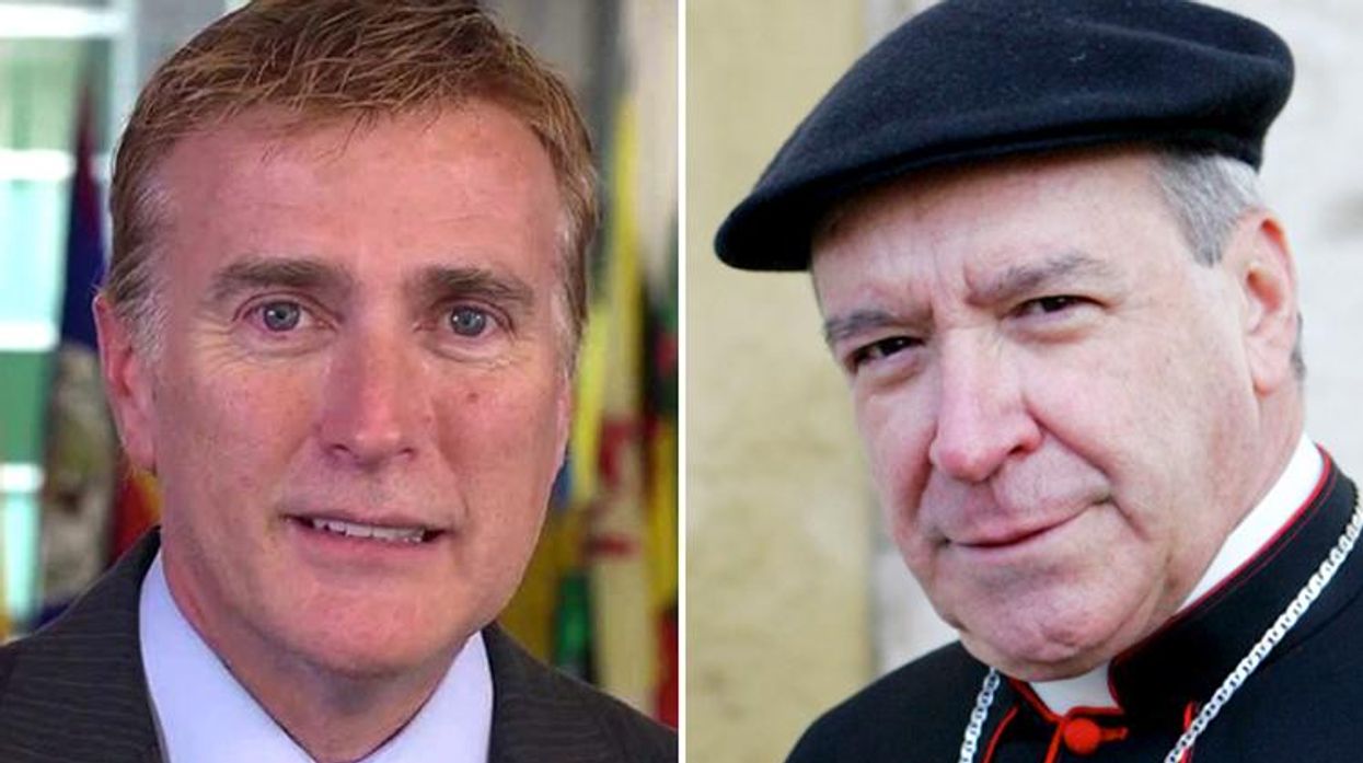 Cardinal Nicolas de Jesus Lopez Rodriguez (left) and U.S. Ambassador James Wally Brewster